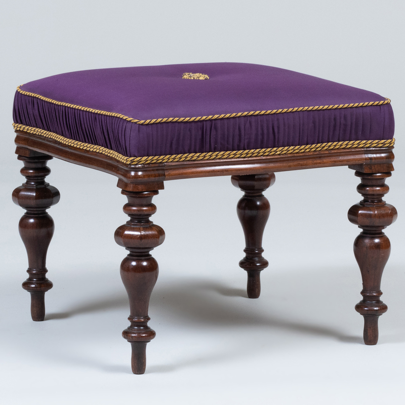 Appraisal: Victorian Mahogany Upholstered Stool Fitted with a paper label 'Alexander