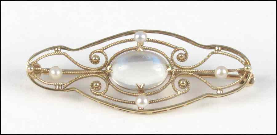 Appraisal: MOONSTONE PEARL AND KARAT YELLOW GOLD BROOCH grams Condition No