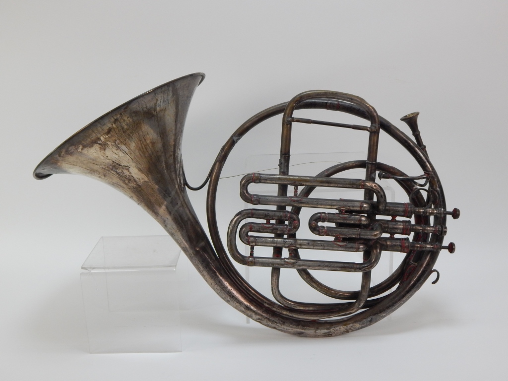 Appraisal: ANTOINE COURTOIS SILVERPLATE FRENCH HORN France th CenturyCopper construction with