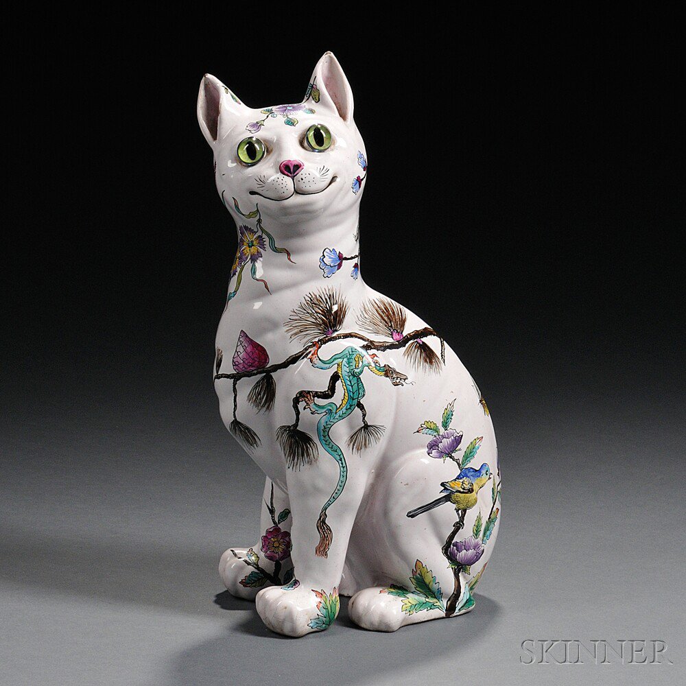 Appraisal: Ceramic Cat Sculpture After Emile Galle th century the hand-painted