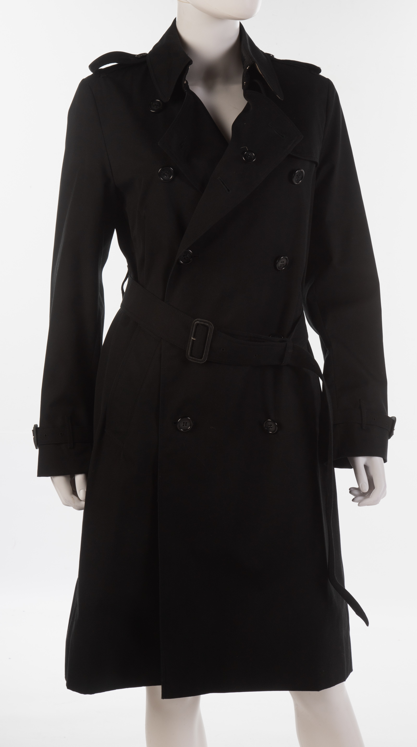 Appraisal: BLACK BURBERRY TRENCH COAT size