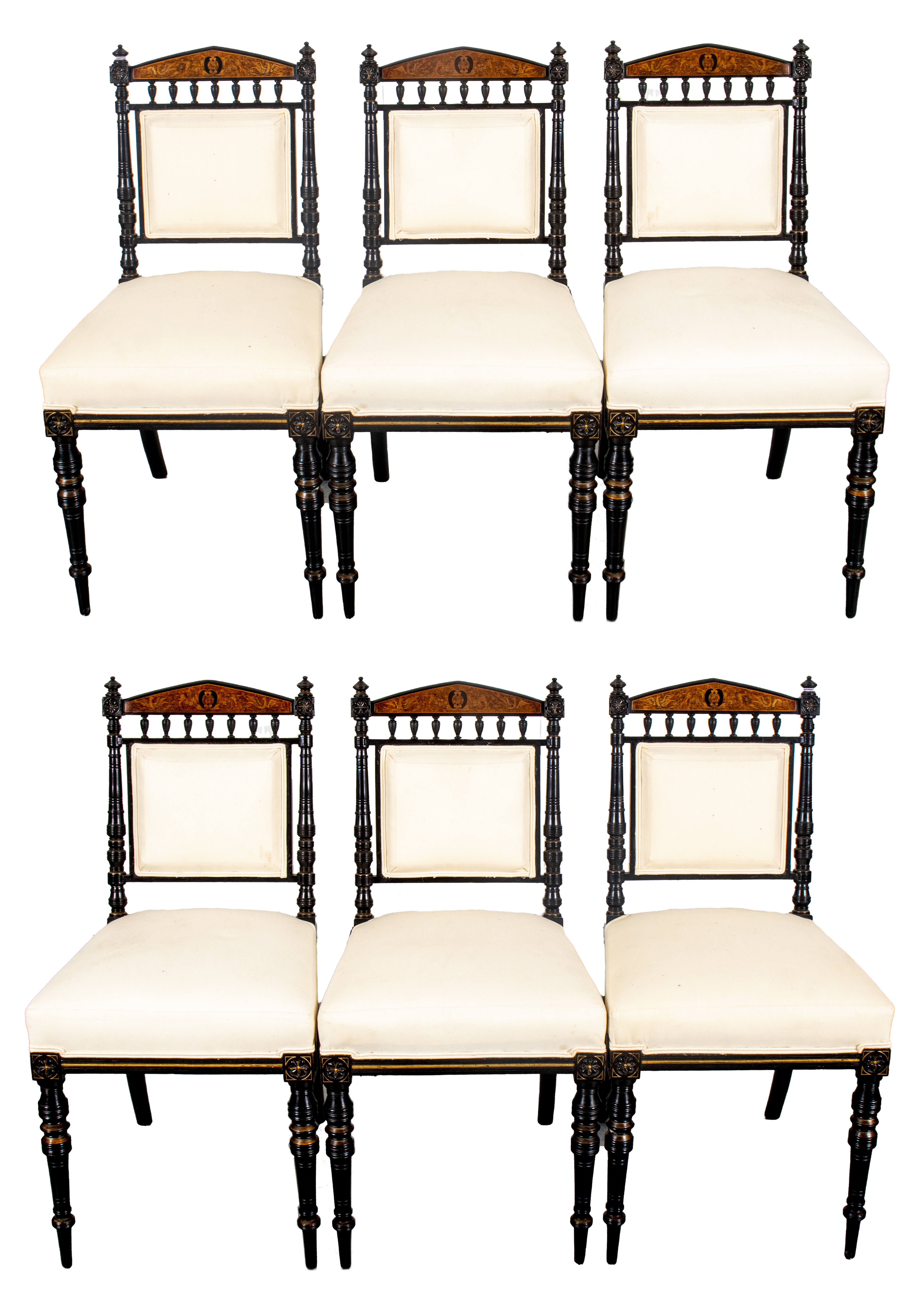 Appraisal: AMERICAN AESTHETIC MOVEMENT EBONIZED PARLOR CHAIRS American Aesthetic Movement set