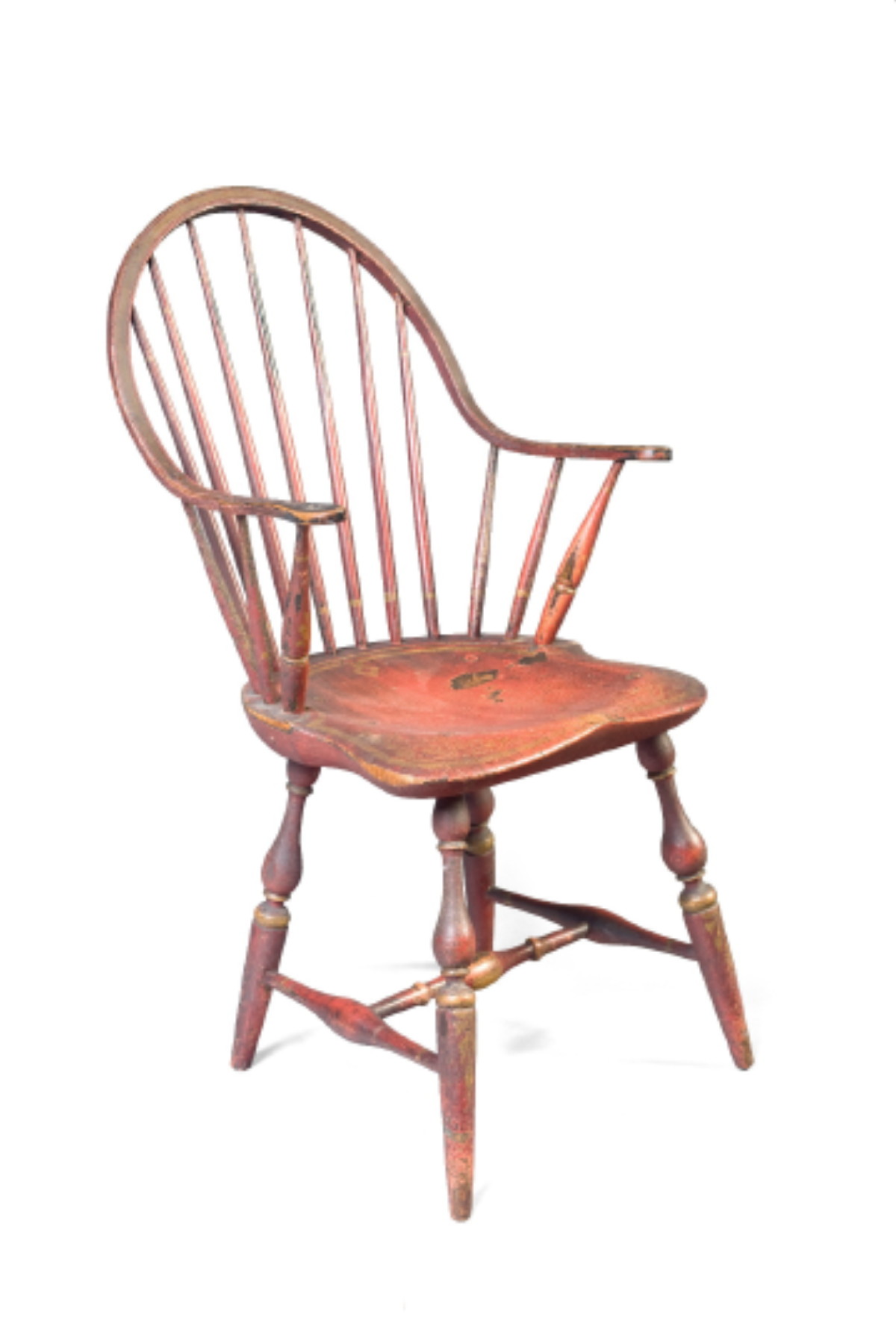 Appraisal: NEW ENGLAND CONTINUOUS-ARM WINDSOR CHAIR IN EARLY RED PAINT CIRCA