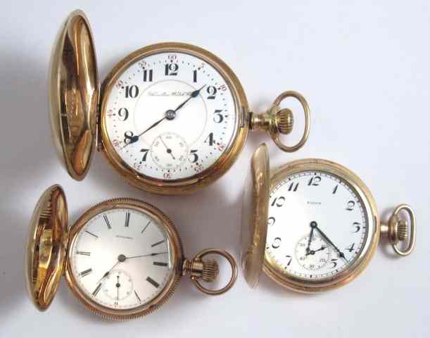 Appraisal: THREE AMERICAN HUNTER CASE POCKET WATCHES Rockford size model serial