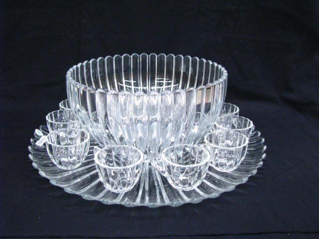 Appraisal: Heisey glass punch bowl set with bowl underplate cups and