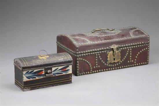 Appraisal: TWO DOCUMENT BOXES Tole with blue and red on white