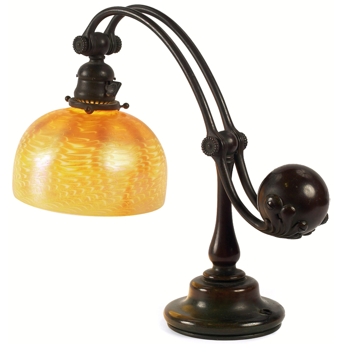 Appraisal: Tiffany Studios counter-balance lamp damascene shade on a bronze base