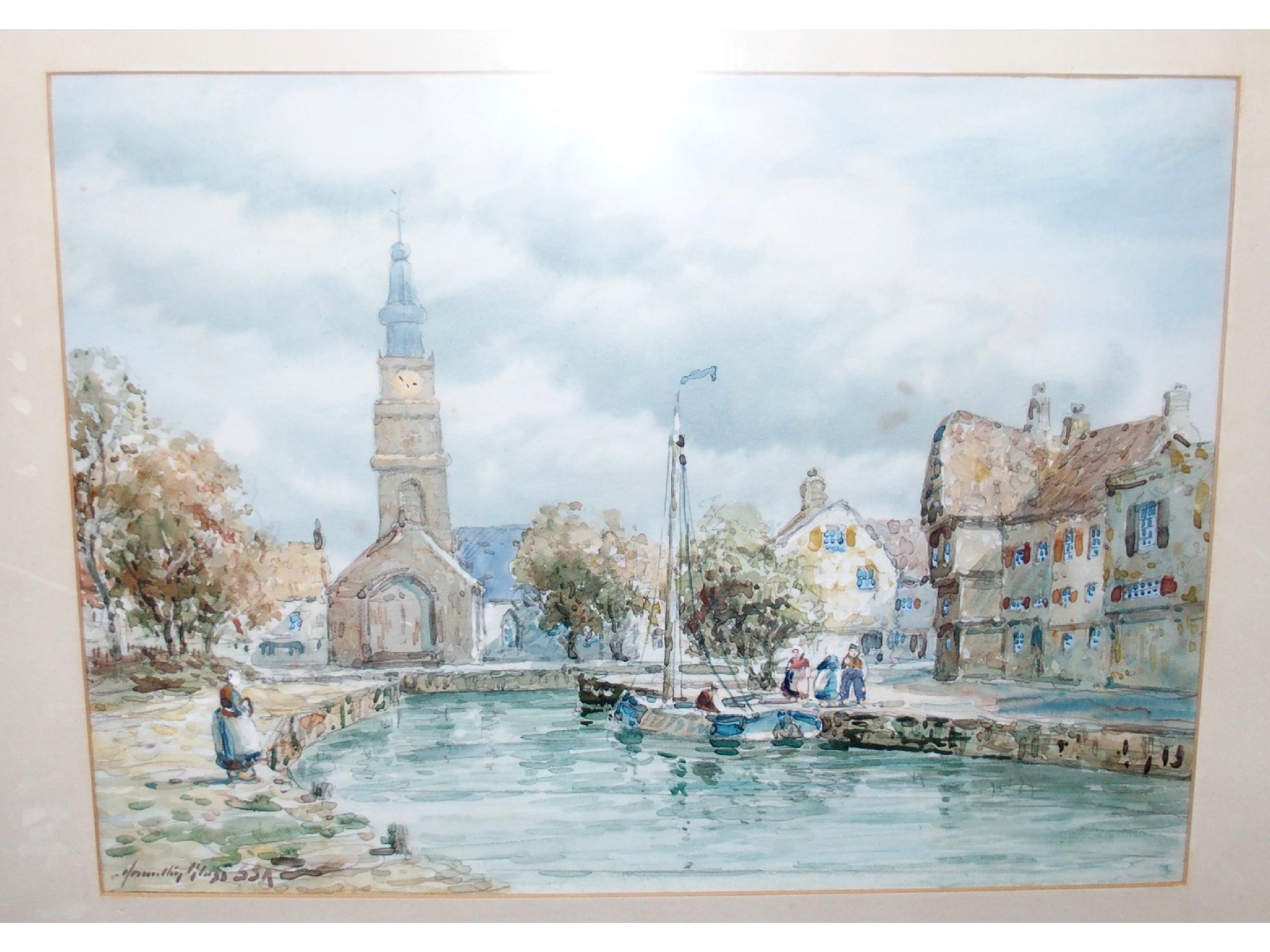 Appraisal: JOHN HAMILTON GLASS Figures by a canal signed watercolour