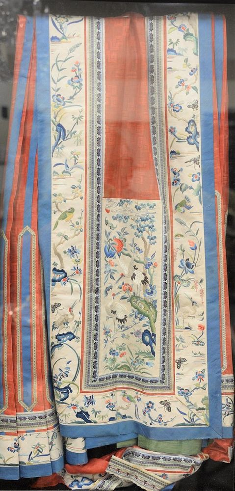 Appraisal: Chinese Silk Embroidered Wall Hanging or Panel having red silk