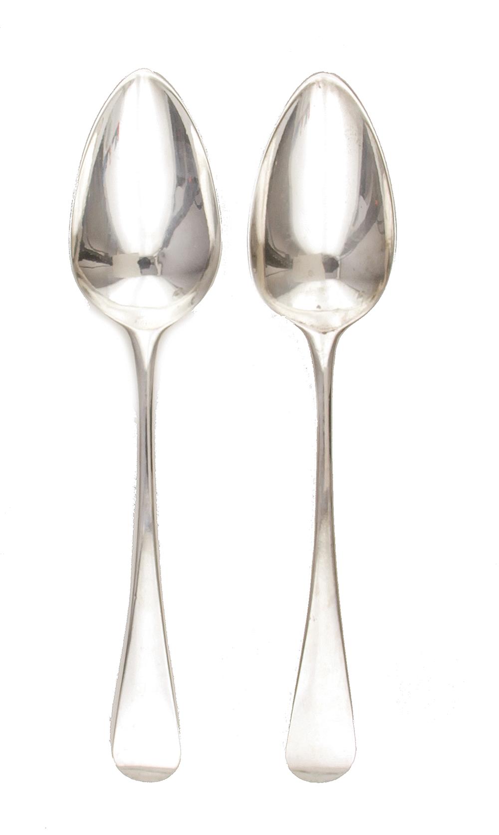 Appraisal: Pair Georgian sterling serving spoons by Bateman London dated Reverse