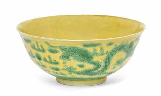 Appraisal: A Chinese Porcelain Footed Bowl th century having green dragon