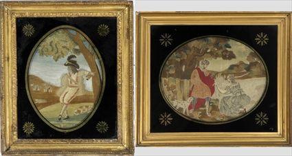 Appraisal: Two English Needlework Pictures Framed larger x in sight