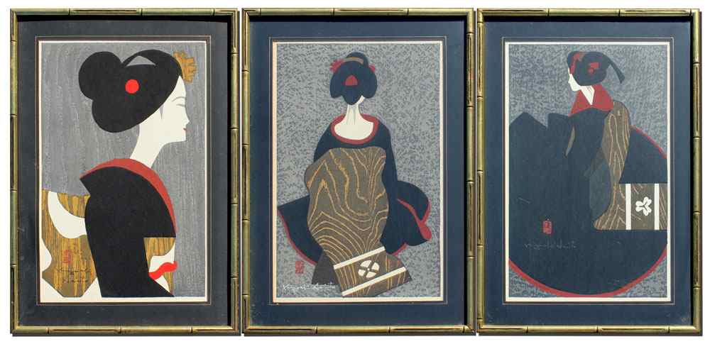 Appraisal: SAITO Kyoshi Japanese - Three Piece Japanese Woodblock Print Lot