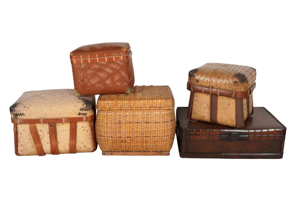 Appraisal: GROUP OF JAPANESE STYLE BASKETScomprising four covered baskets and one