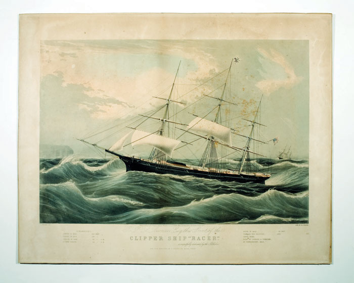 Appraisal: CLIPPER SHIP quot RACER quot Large-folio handcolored lithograph C Parsons