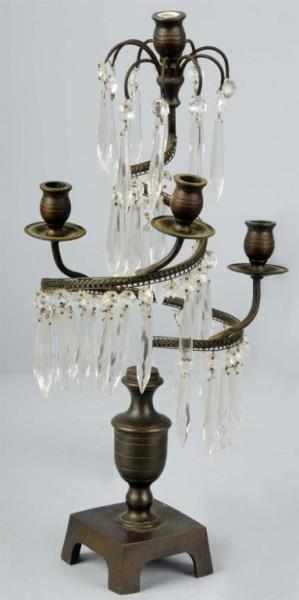 Appraisal: Brass Candelabra Description With hanging prisms Condition Excellent Size T