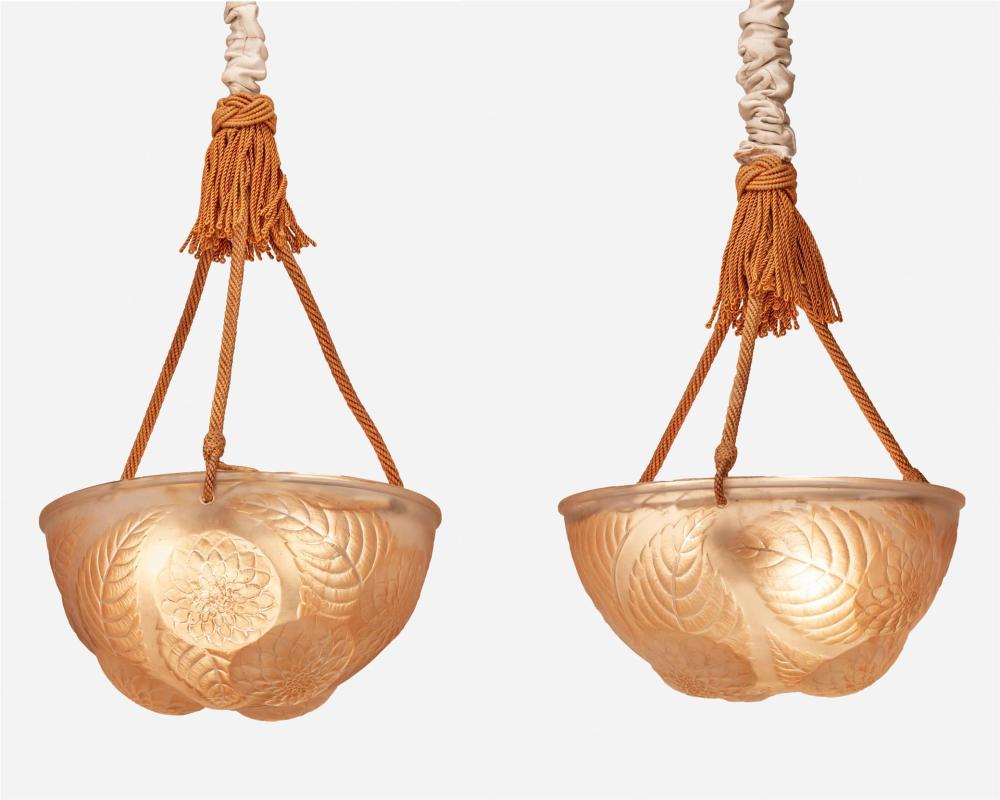 Appraisal: A pair of R Lalique frosted glass Dahlias chandeliers Circa