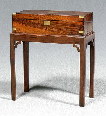 Appraisal: Rosewood lap desk on stand fitted and leather lined interior