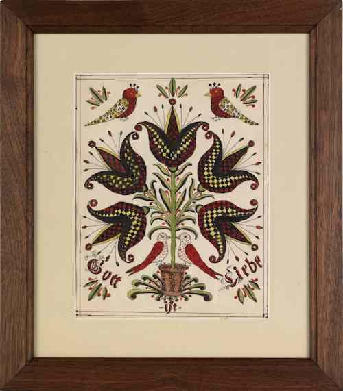 Appraisal: William Rank American - pen ink and watercolor fraktur x