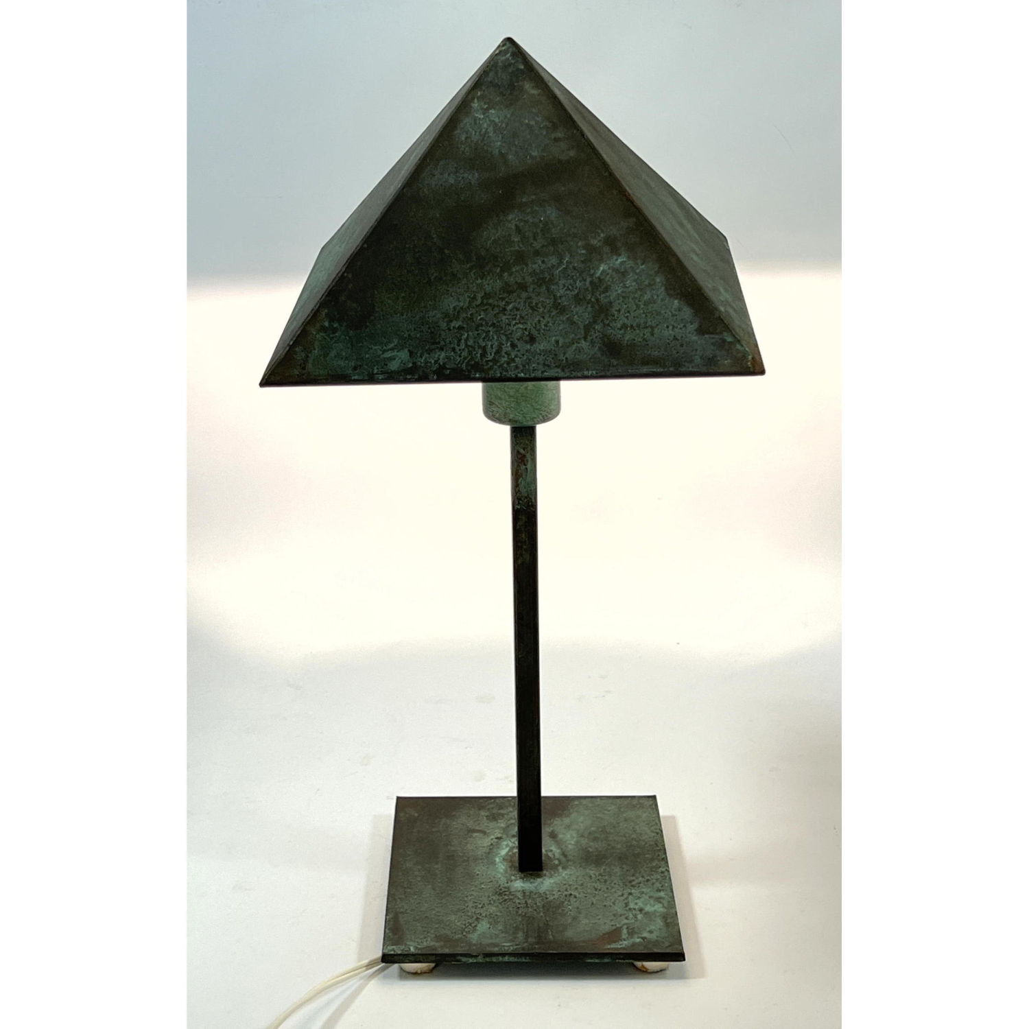 Appraisal: Verdigris Copper Desk Table Lamp w Pyramid Shade Nice Patination