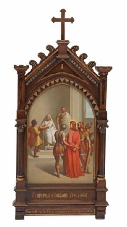 Appraisal: French religious framed oil painting on board First Station of