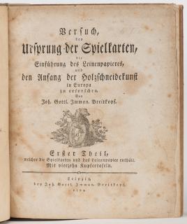 Appraisal: Breitkopf Johann Gottlob Imman Versuch den Ursprung der Spielkarten die