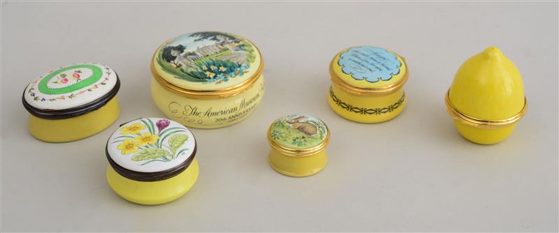 Appraisal: GROUP OF SIX MODERN ENAMEL BOXES Comprising three boxes by