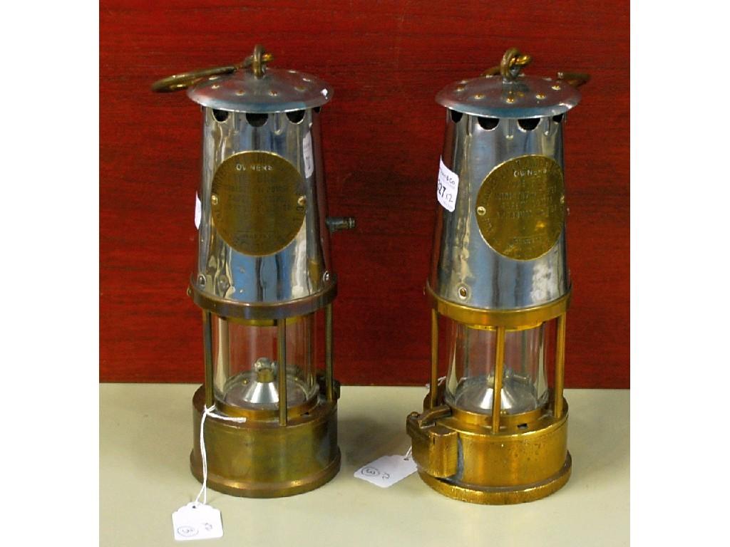 Appraisal: TWO BRASS AND NICKEL MINERS SAFETY LAMPS EST -