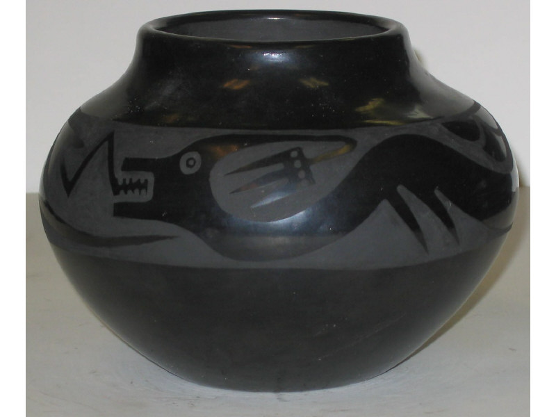 Appraisal: MARIA MARTINEZ - San Ildefonso Blackware pottery bowl Avanyu water