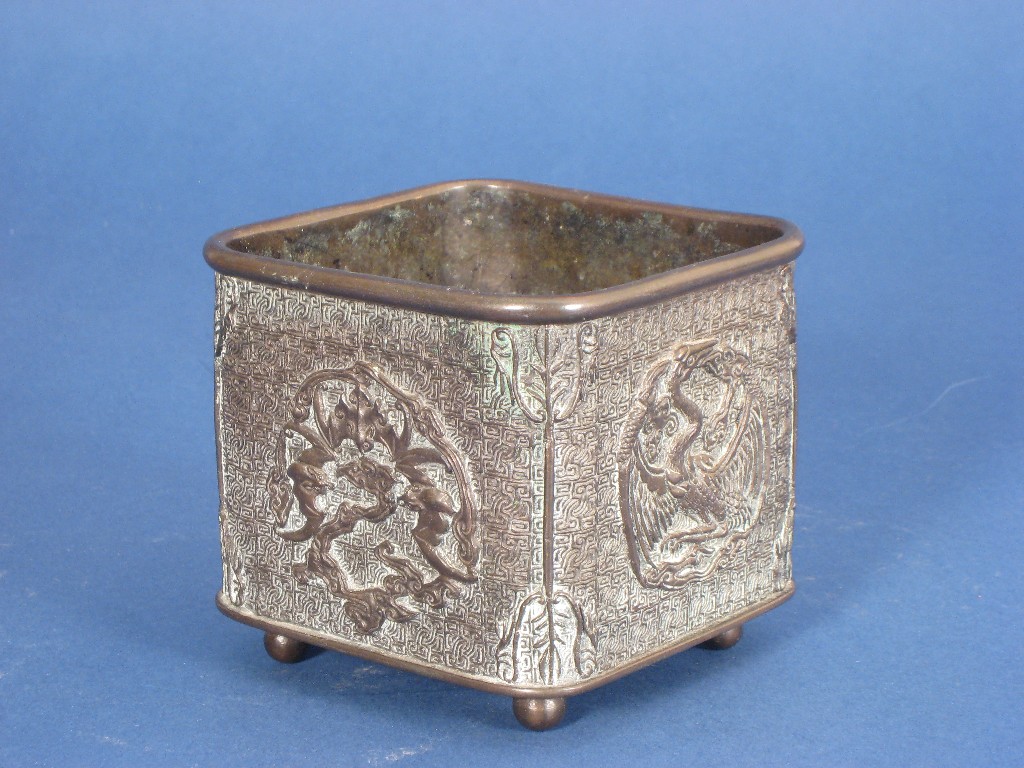 Appraisal: A th Century Japanese bronze square small Planter with reserves