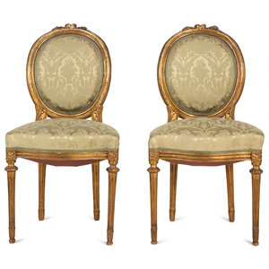 Appraisal: A Pair of Louis XVI Style Giltwood Side Chairs Early