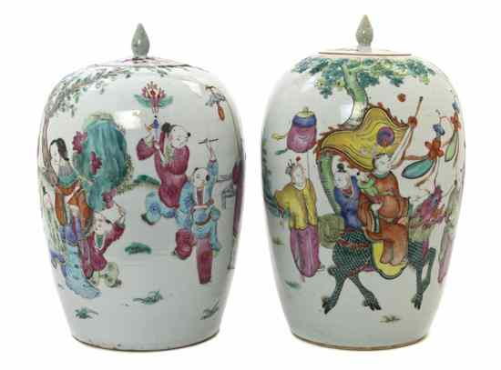 Appraisal: A Near Pair of Chinese Famille Rose Decorated Porcelain Lidded