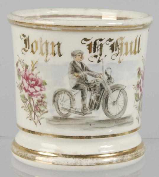 Appraisal: Motorcyclist Shaving Mug Description Marked John H Gull across top