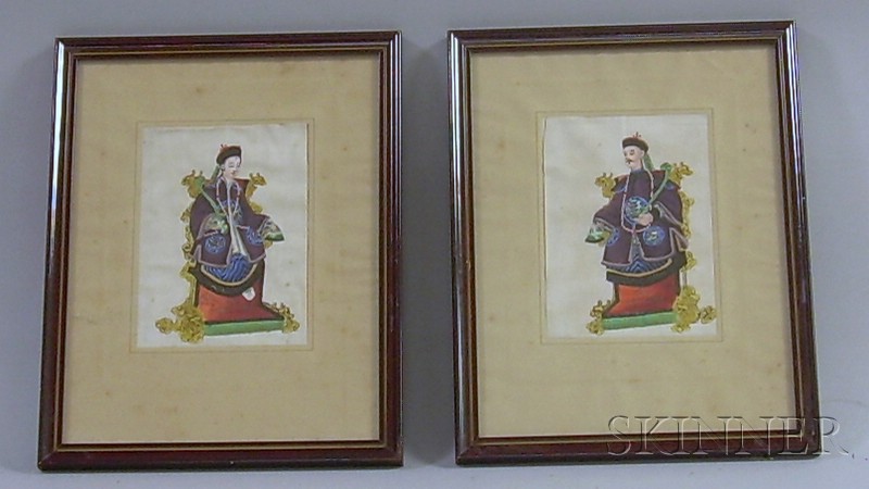 Appraisal: Two Framed Chinese Export Gouache on Pith Paper Portraits foxing