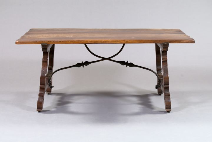 Appraisal: Spanish-Style Iron-Mounted Fruitwood Guard Room Table by Simon Loscertales Madrid