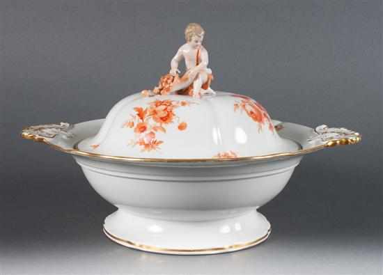 Appraisal: Meissen floral sepia parcel-gilt decorated porcelain soup tureen th century