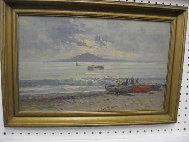 Appraisal: Ambrogio Colombo Oil fisherman on bay of Napoli well listed