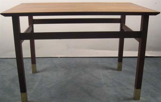 Appraisal: Walnut Side Table with brass feet Permanent marker stain on