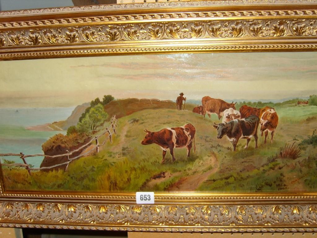 Appraisal: An oil painting on canvas of a coastal landscape with