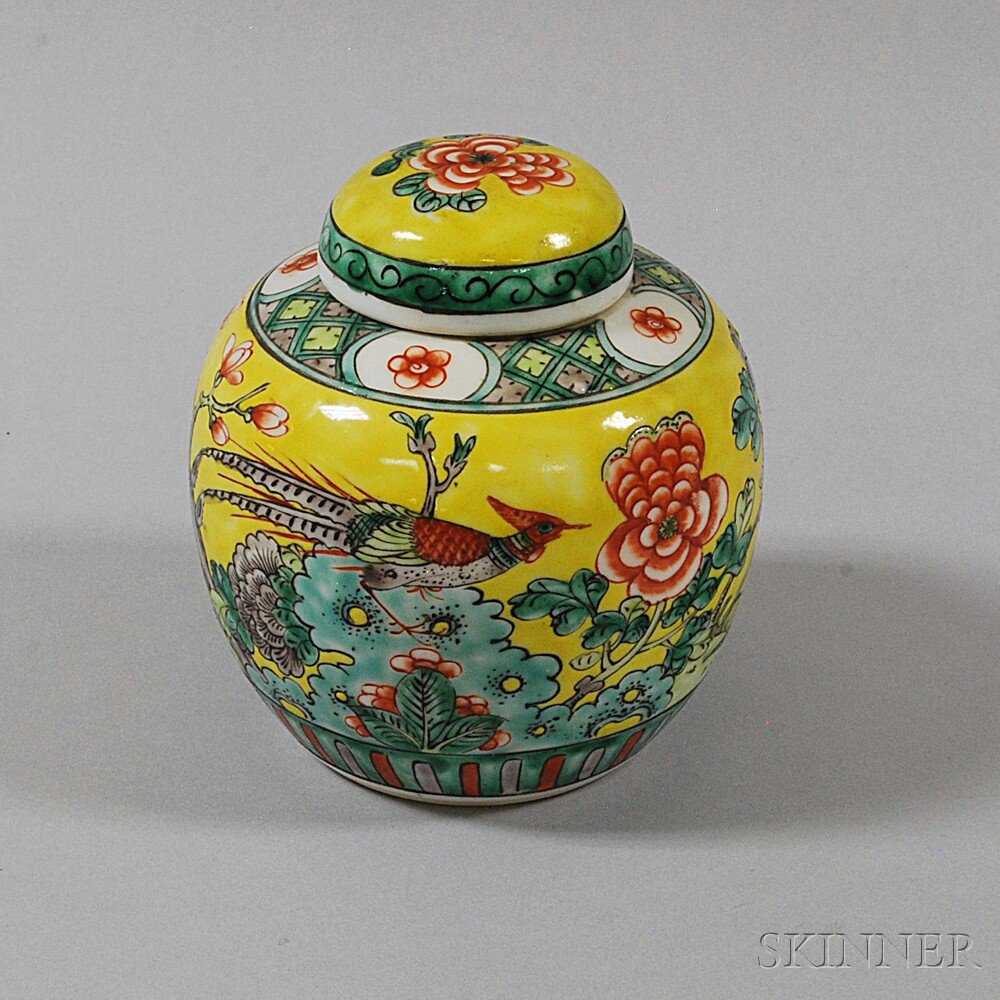 Appraisal: Famille Jaune Ginger Jar China with bird and flower designs