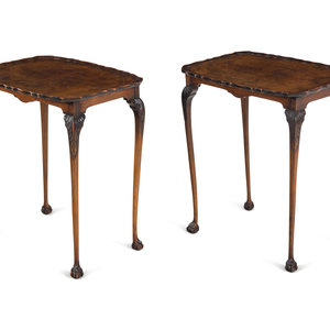 Appraisal: A Pair of George II Style Walnut Tray-Top Tea Tables