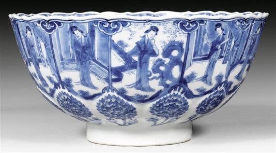 Appraisal: A FINE BLUE AND WHITE BOWL DECORATED WITH LADIES AND