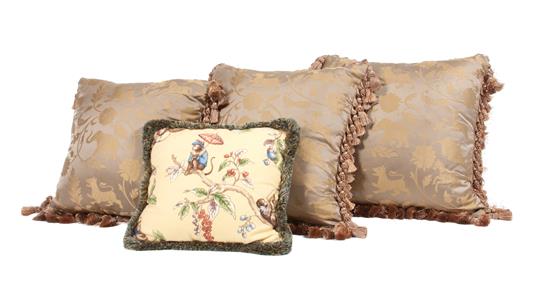 Appraisal: Sale Lot Three Decorative Throw Pillows with gold tassels together