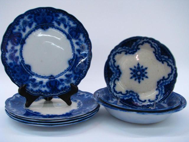 Appraisal: Group of English Flow Blue Porcelain including set of four