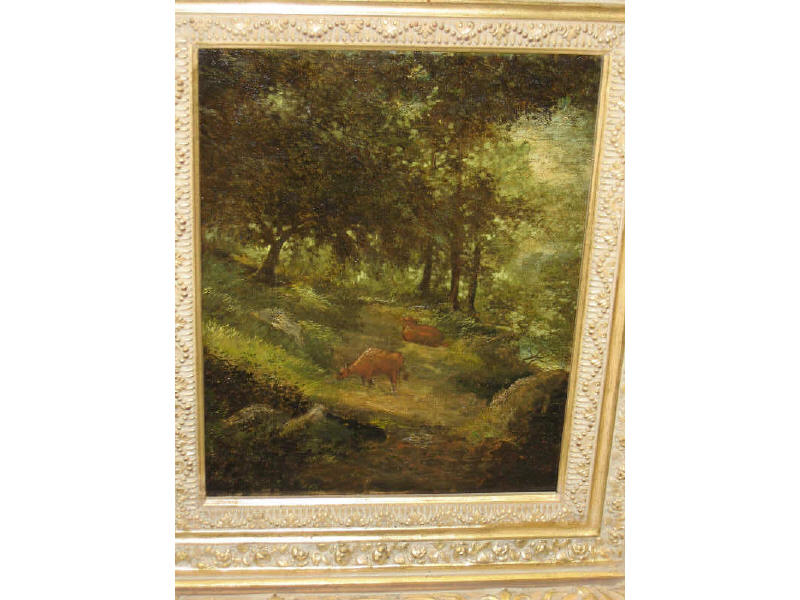 Appraisal: J JENSFELD TH- TH CENTURY Woodland scene with cows grazing