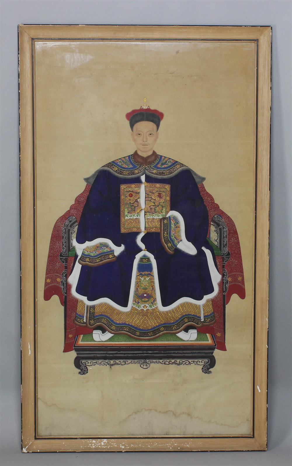 Appraisal: CHINESE ANCESTOR PORTRAIT QING DYNASTY LATE TH CENTURY ink color