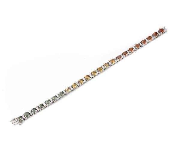 Appraisal: A multi-color sapphire diamond and k white gold bracelet length