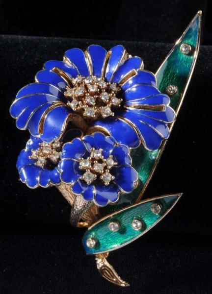 Appraisal: Signed Ciner Enamel Flower Pin Description Royal blue enamel petals