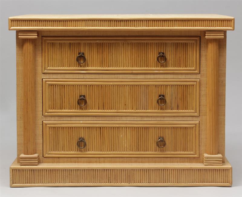 Appraisal: Contemporary Rattan and Woven Sea Grass Chest of Drawers Late