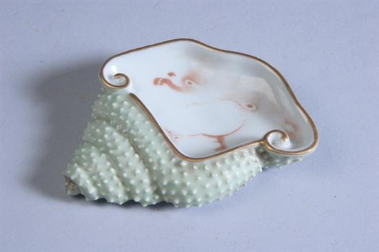 Appraisal: CHINESE CELADON AND GILT PORCELAIN SHELL-FORM BRUSH WASHER Jiaqing underglazed